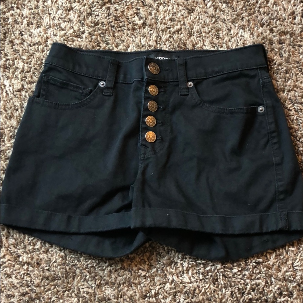 Black denim shorts